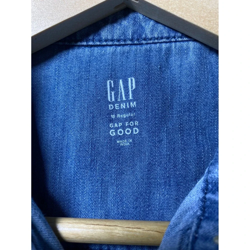 GAP Kids Denim Jean Shirt Dress‎ Long Sleeve Button Front Pockets Blue Sz MEDIUM